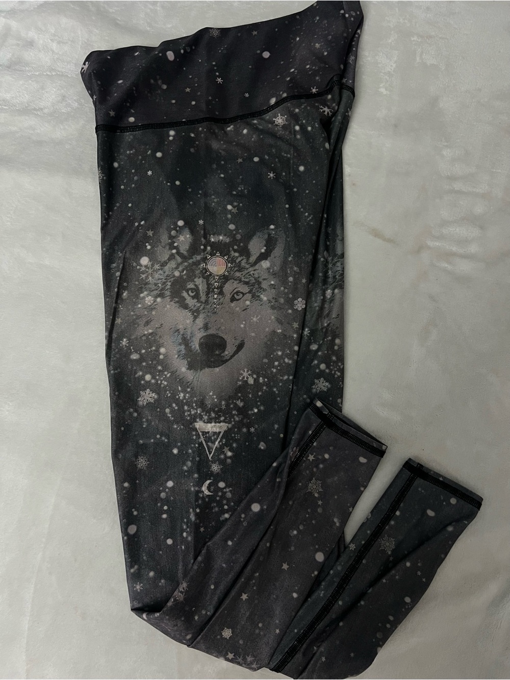teeki Black & Gray Wolf Print Leggings (made of recycled water bottles)